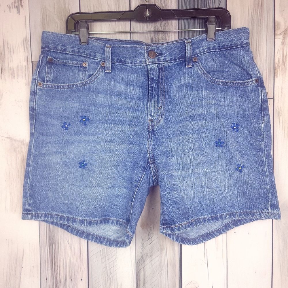 Levi's Blue Denim Shorts Flower Embroidery Size 32